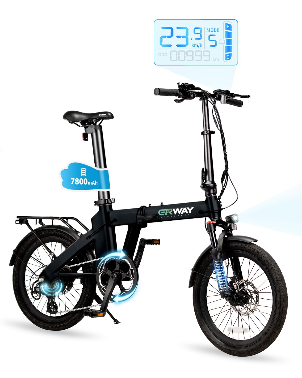 Amazon | ERWAY 電動自転車 アシスト折りたたみ 20インチ 電動アシス